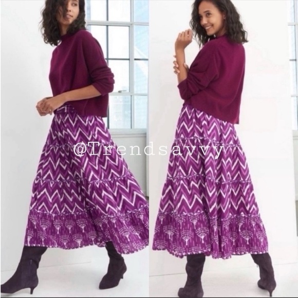 ANTHROPOLOGIE EMBROIDERED TIERED MAXI SKIRT  PURPLE NIKASHA KRISSA SIZE 10 NWT - Picture 1 of 8